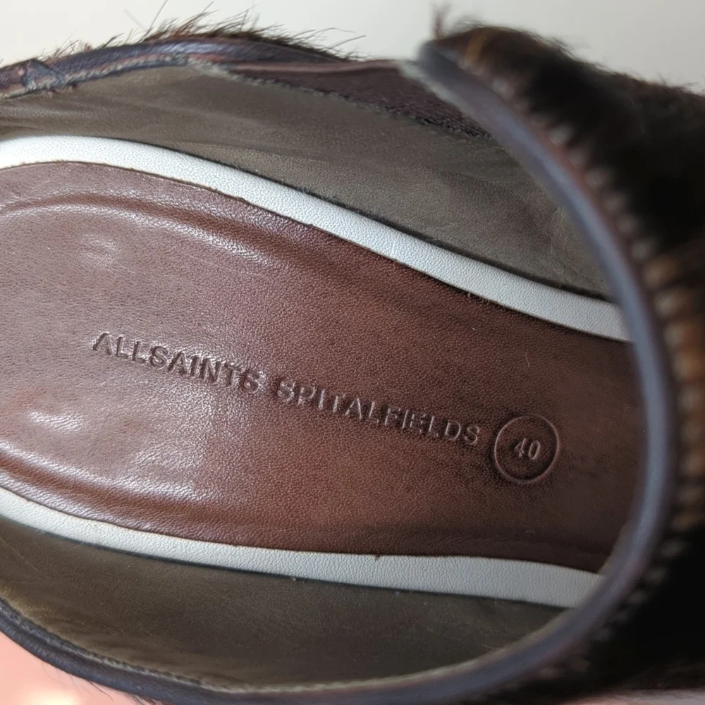 All Saints Leather Calf Hair Hepworth Sandals Platform Cork Wedge 40/10